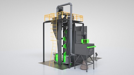 Дробеметная установка тупикового типа с подвесной системой транспортировки заготовок и камерой ручной доочистки SPK DMK – P-spec серии PROFI LINE 