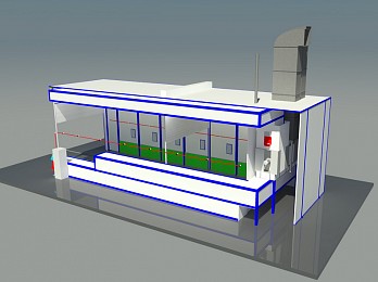 Окрасочно-сушильная камера тупикового типа уличного исполнения SPK-15.5.5 с дополнительным техническим помещением