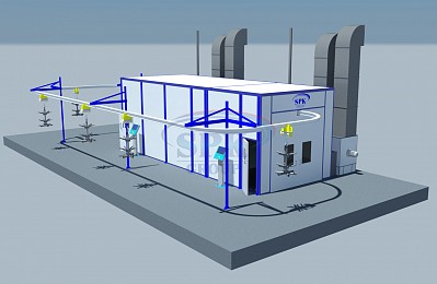 Окрасочно-сушильный комплекс проходного типа SPK-10.4.3 для нефтегазового оборудования 