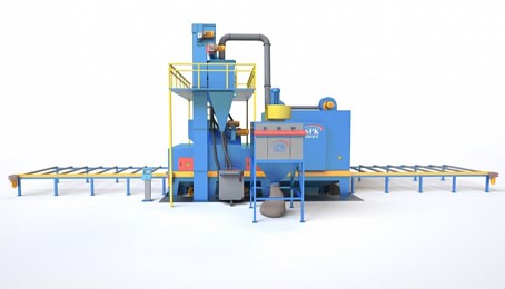 Проходная дробеметная установка  с рольгангом для очистки сварных металлоконструкций SPK DMK 15.8.11-R