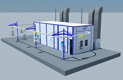 Окрасочно-сушильный комплекс проходного типа SPK-10.4.3 для нефтегазового оборудования 