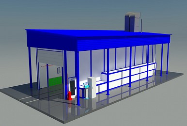 Окрасочно-сушильная камера тупикового типа уличного исполнения SPK-15.5.5 с дополнительным техническим помещением