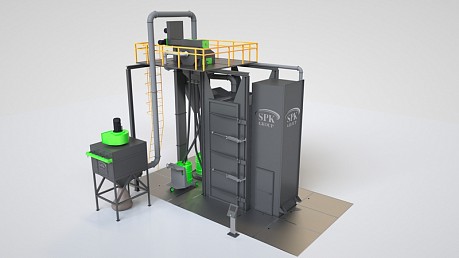 Дробеметная установка тупикового типа с подвесной системой транспортировки заготовок и камерой ручной доочистки SPK DMK – P-spec серии PROFI LINE 