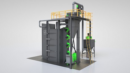 Дробеметная установка тупикового типа с подвесной системой транспортировки заготовок и камерой ручной доочистки SPK DMK – P-spec серии PROFI LINE 